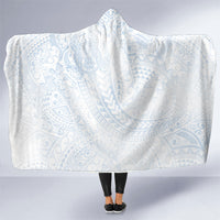 Hawaiian Turtles and Leis Hooded Blanket Tribal Kakau Pattern Airy White Blue Cloud Vibe