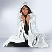 Hawaiian Turtles and Leis Hooded Blanket Tribal Kakau Pattern Airy White Blue Cloud Vibe