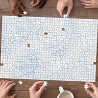 Hawaiian Turtles and Leis Puzzle Tribal Kakau Pattern Airy White Blue Cloud Vibe