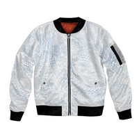 Hawaiian Turtles and Leis Sleeve Zip Bomber Jacket Tribal Kakau Pattern Airy White Blue Cloud Vibe
