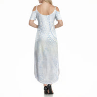 Hawaiian Turtles and Leis Summer Maxi Dress Tribal Kakau Pattern Airy White Blue Cloud Vibe LT03 - Polynesian Pride