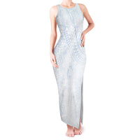Hawaiian Turtles and Leis Tank Maxi Dress Tribal Kakau Pattern Airy White Blue Cloud Vibe LT03 Women White - Polynesian Pride