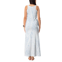 Hawaiian Turtles and Leis Tank Maxi Dress Tribal Kakau Pattern Airy White Blue Cloud Vibe