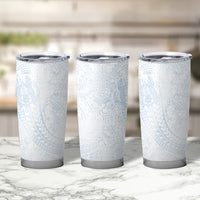 Hawaiian Turtles and Leis Tumbler Cup Tribal Kakau Pattern Airy White Blue Cloud Vibe