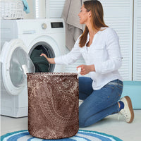 Hawaiian Turtles and Leis Laundry Basket Tribal Kakau Pattern Mocha Mousse Color
