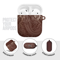 Hawaiian Turtles and Leis AirPods Case Tribal Kakau Pattern Mocha Mousse Color