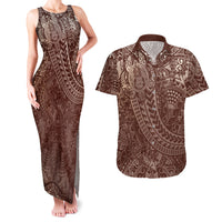 Hawaiian Turtles and Leis Couples Matching Tank Maxi Dress and Hawaiian Shirt Tribal Kakau Pattern Mocha Mousse Color LT03 Mocha Mousse - Polynesian Pride