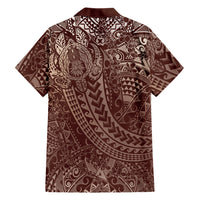 Hawaiian Turtles and Leis Family Matching Puletasi and Hawaiian Shirt Tribal Kakau Pattern Mocha Mousse Color LT03 Dad's Shirt - Long Sleeve Mocha Mousse - Polynesian Pride
