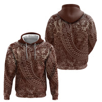 Hawaiian Turtles and Leis Hoodie Tribal Kakau Pattern Mocha Mousse Color