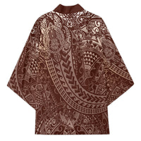 Hawaiian Turtles and Leis Kimono Tribal Kakau Pattern Mocha Mousse Color