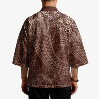 Hawaiian Turtles and Leis Kimono Tribal Kakau Pattern Mocha Mousse Color