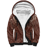 Hawaiian Turtles and Leis Sherpa Hoodie Tribal Kakau Pattern Mocha Mousse Color