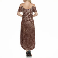 Hawaiian Turtles and Leis Summer Maxi Dress Tribal Kakau Pattern Mocha Mousse Color LT03 - Polynesian Pride