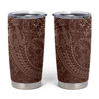 Hawaiian Turtles and Leis Tumbler Cup Tribal Kakau Pattern Mocha Mousse Color