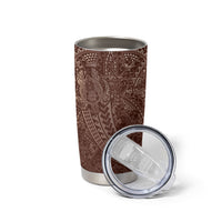 Hawaiian Turtles and Leis Tumbler Cup Tribal Kakau Pattern Mocha Mousse Color