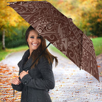 Hawaiian Turtles and Leis Umbrella Tribal Kakau Pattern Mocha Mousse Color