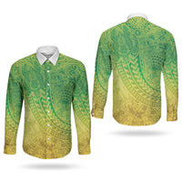 Hawaiian Turtles and Leis Couples Matching Long Sleeve Bodycon Dress and Long Sleeve Button Shirt Tribal Kakau Pattern Fresh Summer Vibe LT03 - Polynesian Pride