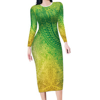 Hawaiian Turtles and Leis Family Matching Long Sleeve Bodycon Dress and Hawaiian Shirt Tribal Kakau Pattern Fresh Summer Vibe