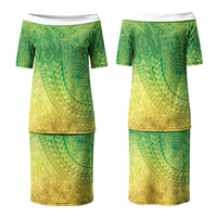 Hawaiian Turtles and Leis Family Matching Puletasi and Hawaiian Shirt Tribal Kakau Pattern Fresh Summer Vibe LT03 Mom's Dress Green - Polynesian Pride