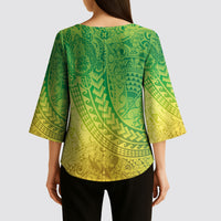 Hawaiian Turtles and Leis Kimono Sleeve Blouse Tribal Kakau Pattern Fresh Summer Vibe