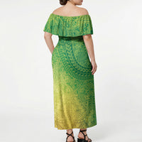 Hawaiian Turtles and Leis Off Shoulder Maxi Dress Tribal Kakau Pattern Fresh Summer Vibe LT03 - Polynesian Pride