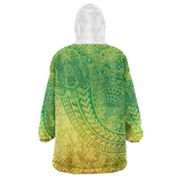 Hawaiian Turtles and Leis Wearable Blanket Hoodie Tribal Kakau Pattern Fresh Summer Vibe