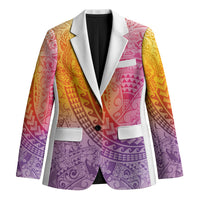 Hawaiian Turtles and Leis Blazer Tribal Kakau Pattern Magical Rainbow Sky