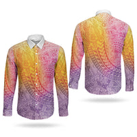 Hawaiian Turtles and Leis Couples Matching Short Sleeve Bodycon Dress and Long Sleeve Button Shirt Tribal Kakau Pattern Magical Rainbow Sky LT03 - Polynesian Pride