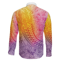 Hawaiian Turtles and Leis Family Matching Off The Shoulder Long Sleeve Dress and Hawaiian Shirt Tribal Kakau Pattern Magical Rainbow Sky