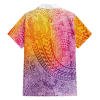 Hawaiian Turtles and Leis Family Matching Off Shoulder Maxi Dress and Hawaiian Shirt Tribal Kakau Pattern Magical Rainbow Sky LT03 Dad's Shirt - Long Sleeve Multicolor - Polynesian Pride