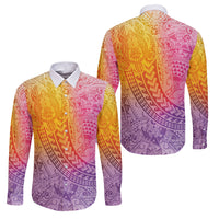 Hawaiian Turtles and Leis Family Matching Off Shoulder Short Dress and Hawaiian Shirt Tribal Kakau Pattern Magical Rainbow Sky LT03 Dad's Shirt - Long Sleeve Multicolor - Polynesian Pride
