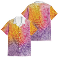 Hawaiian Turtles and Leis Family Matching Puletasi and Hawaiian Shirt Tribal Kakau Pattern Magical Rainbow Sky LT03 Dad's Shirt - Short Sleeve Multicolor - Polynesian Pride