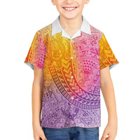 Hawaiian Turtles and Leis Family Matching Short Sleeve Bodycon Dress and Hawaiian Shirt Tribal Kakau Pattern Magical Rainbow Sky