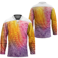 Hawaiian Turtles and Leis Hockey Jersey Tribal Kakau Pattern Magical Rainbow Sky