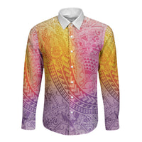 Hawaiian Turtles and Leis Long Sleeve Button Shirt Tribal Kakau Pattern Magical Rainbow Sky LT03 Unisex Multicolor - Polynesian Pride