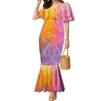 Hawaiian Turtles and Leis Mermaid Dress Tribal Kakau Pattern Magical Rainbow Sky LT03 Women Multicolor - Polynesian Pride