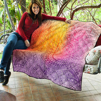 Hawaiian Turtles and Leis Quilt Tribal Kakau Pattern Magical Rainbow Sky