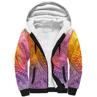 Hawaiian Turtles and Leis Sherpa Hoodie Tribal Kakau Pattern Magical Rainbow Sky