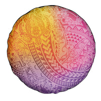 Hawaiian Turtles and Leis Spare Tire Cover Tribal Kakau Pattern Magical Rainbow Sky