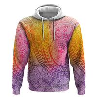 Hawaiian Turtles and Leis Zip Hoodie Tribal Kakau Pattern Magical Rainbow Sky