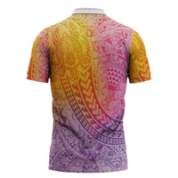 Hawaiian Turtles and Leis Zipper Polo Shirt Tribal Kakau Pattern Magical Rainbow Sky LT03 - Polynesian Pride