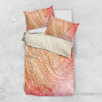 Hawaiian Turtles and Leis Bedding Set Tribal Kakau Pattern Peach Fuzz Color