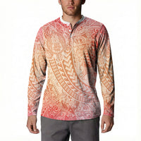 Hawaiian Turtles and Leis Button Sweatshirt Tribal Kakau Pattern Peach Fuzz Color