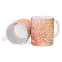 Hawaiian Turtles and Leis Ceramic Mug Tribal Kakau Pattern Peach Fuzz Color