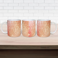 Hawaiian Turtles and Leis Ceramic Mug Tribal Kakau Pattern Peach Fuzz Color