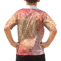 Hawaiian Turtles and Leis Kid Hawaiian Shirt Tribal Kakau Pattern Peach Fuzz Color