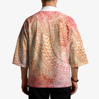 Hawaiian Turtles and Leis Kimono Tribal Kakau Pattern Peach Fuzz Color