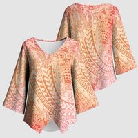 Hawaiian Turtles and Leis Kimono Sleeve Blouse Tribal Kakau Pattern Peach Fuzz Color