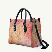 Hawaiian Turtles and Leis Leather Bag Tribal Kakau Pattern Peach Fuzz Color