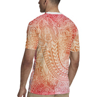 Hawaiian Turtles and Leis Rugby Jersey Tribal Kakau Pattern Peach Fuzz Color